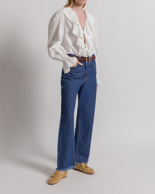 Poplin blouse with ruffles White Alberta Ferretti Boutique Online 1