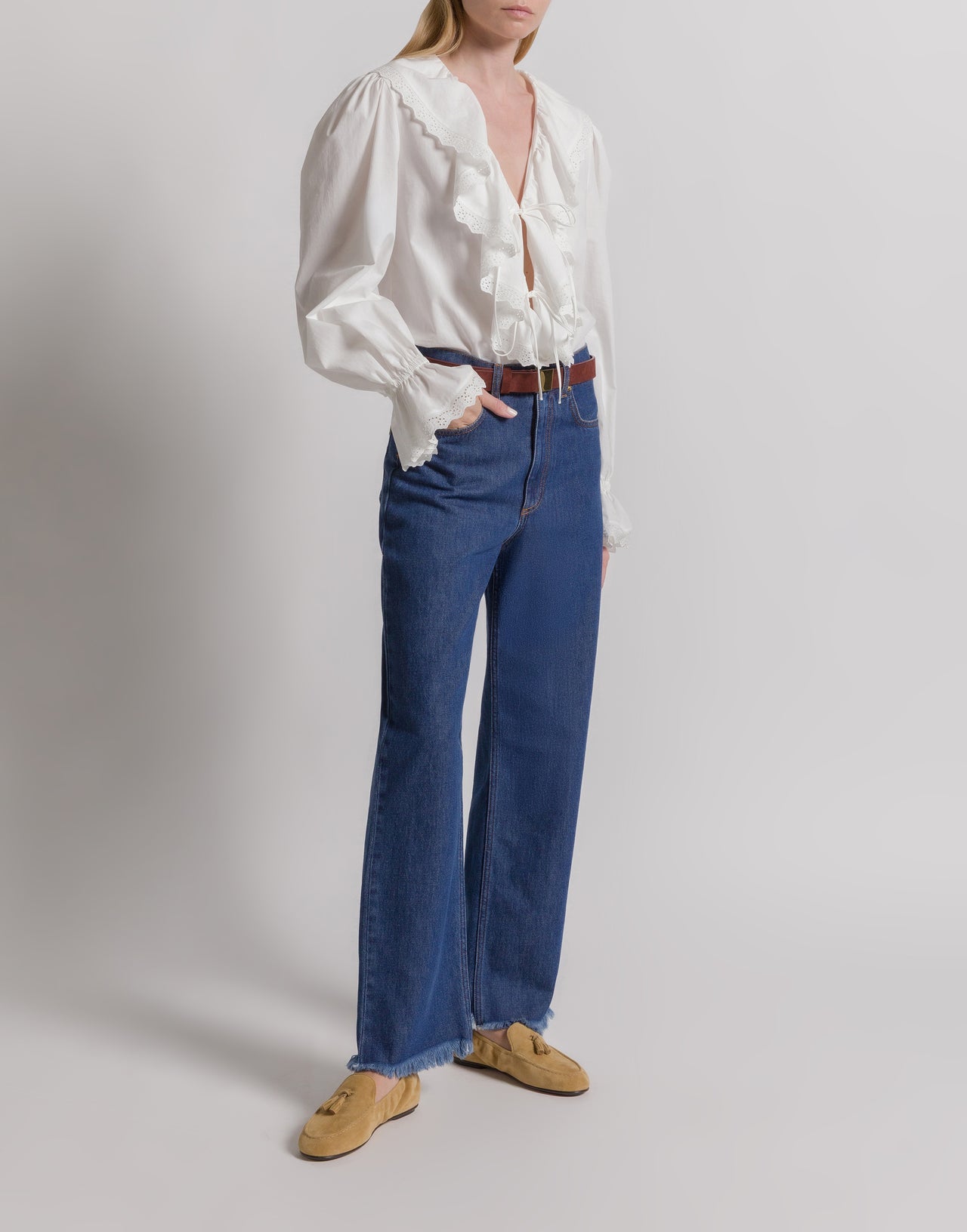 Poplin blouse with ruffles White Alberta Ferretti Boutique Online 2