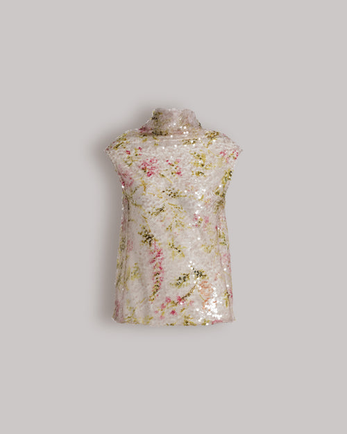 Sequined top with floral motif Ivory Alberta Ferretti Boutique Online 0