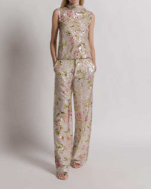 Sequined top with floral motif Ivory Alberta Ferretti Boutique Online 1
