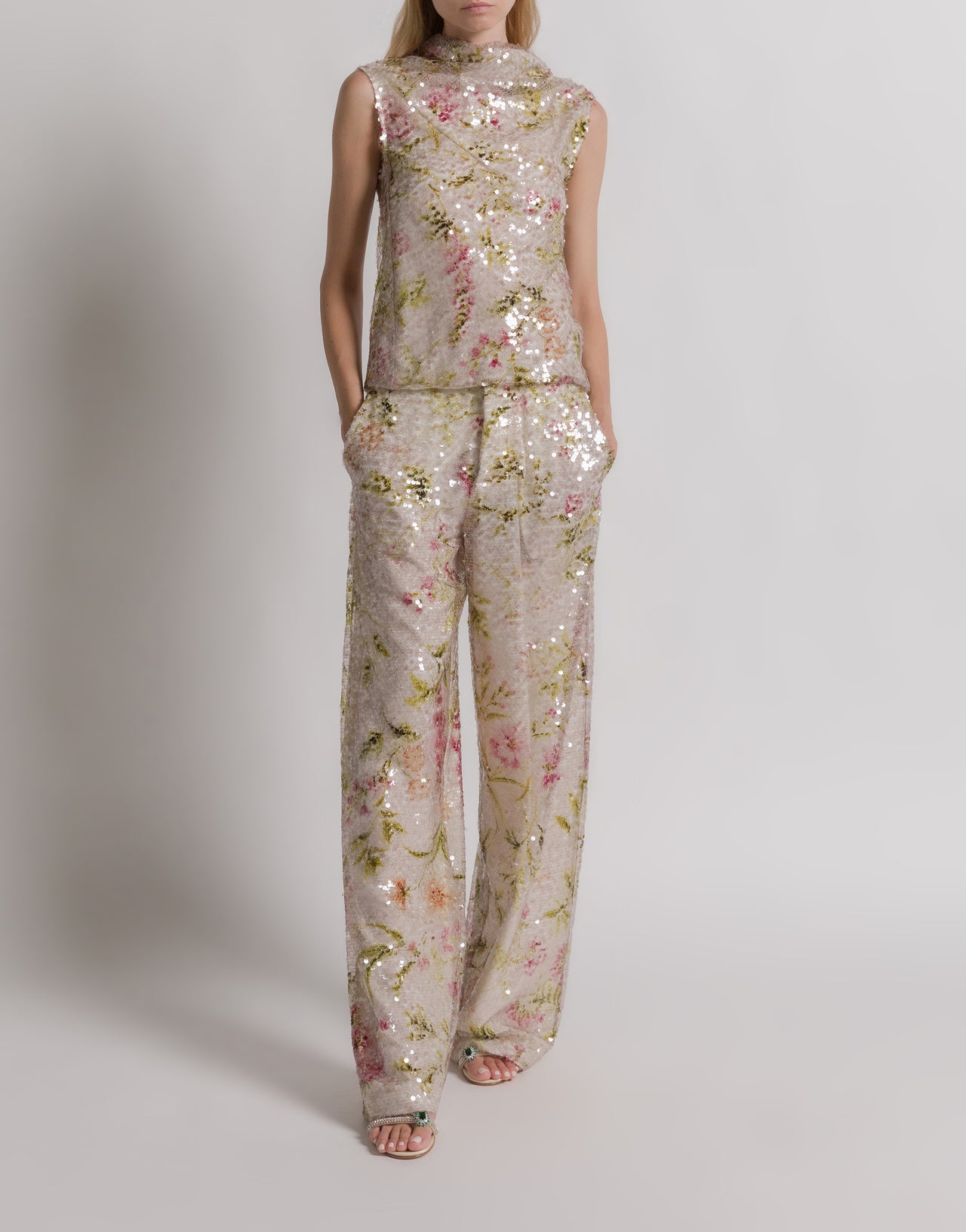 Sequined top with floral motif Ivory Alberta Ferretti Boutique Online 2