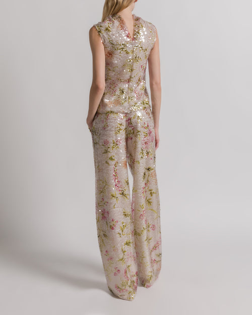 Sequined top with floral motif