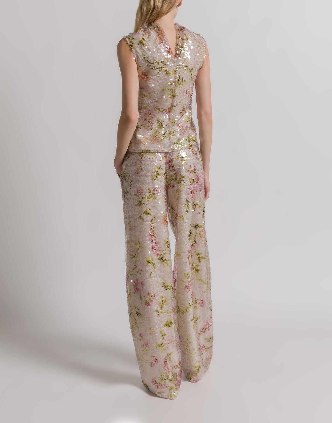 Sequined top with floral motif Ivory Alberta Ferretti Boutique Online 3