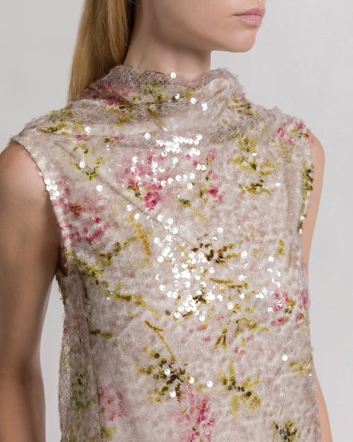 Sequined top with floral motif