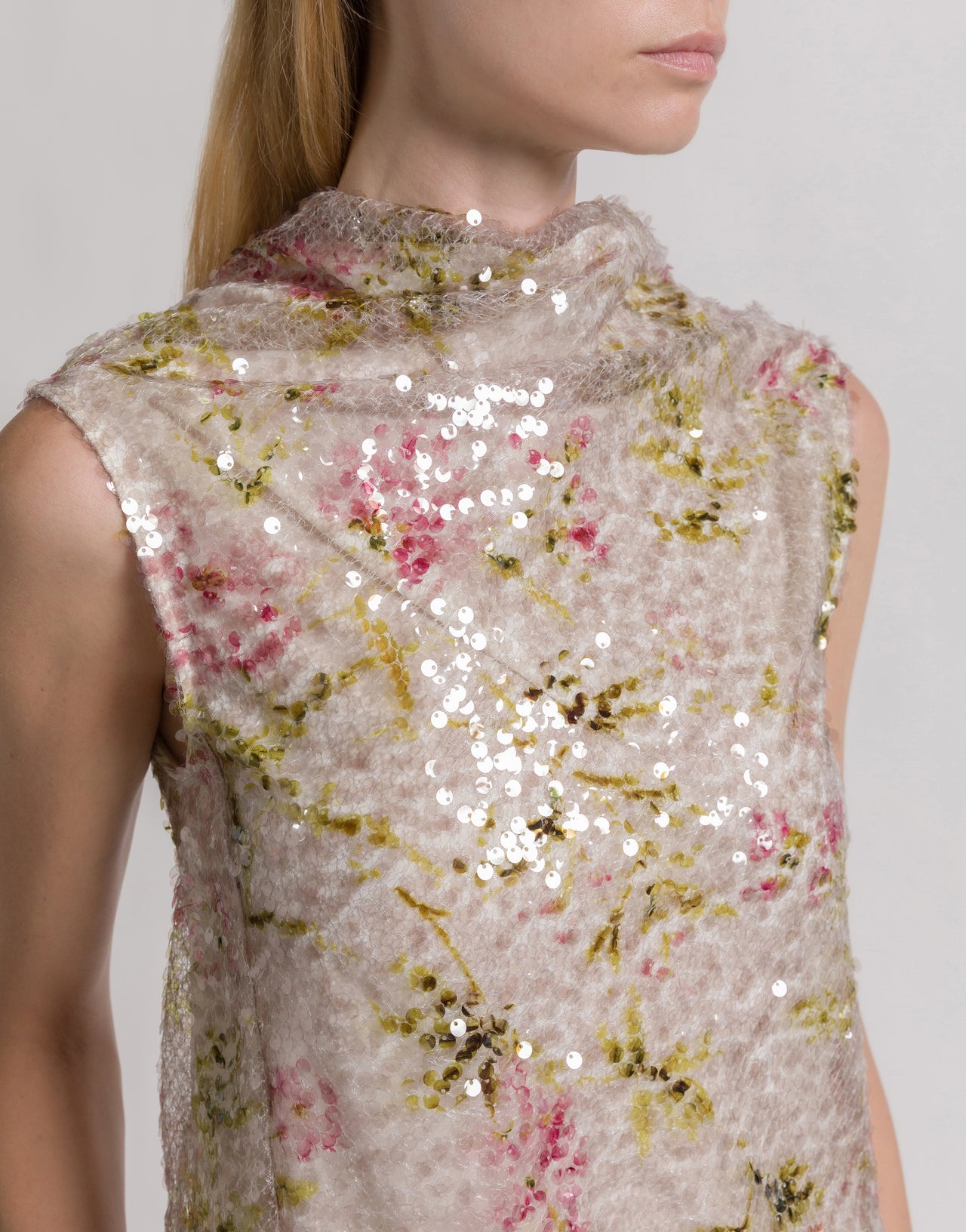 Sequined top with floral motif Ivory Alberta Ferretti Boutique Online 4