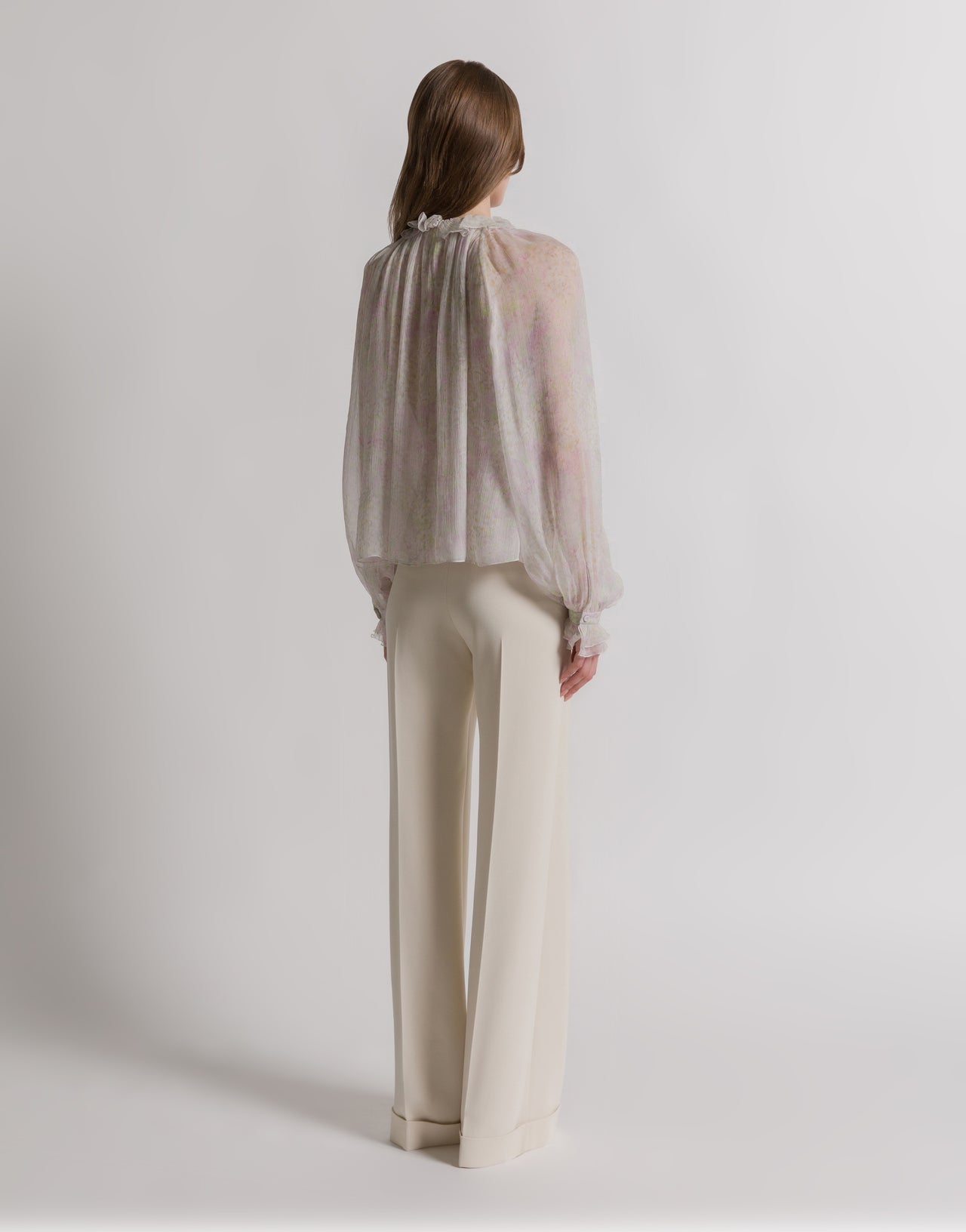 Blusa de gasa con estampado floral Marfil Alberta Ferretti Boutique Online 3