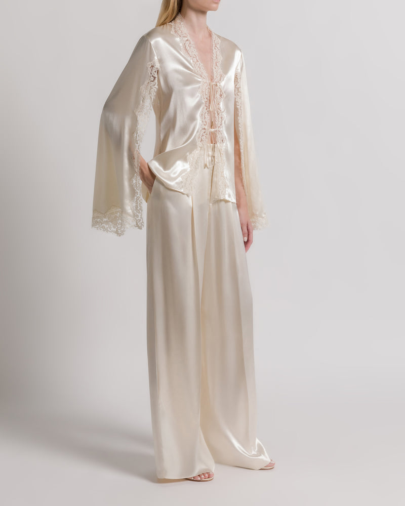 Shiny satin trousers Ivory Alberta Ferretti Boutique Online 1