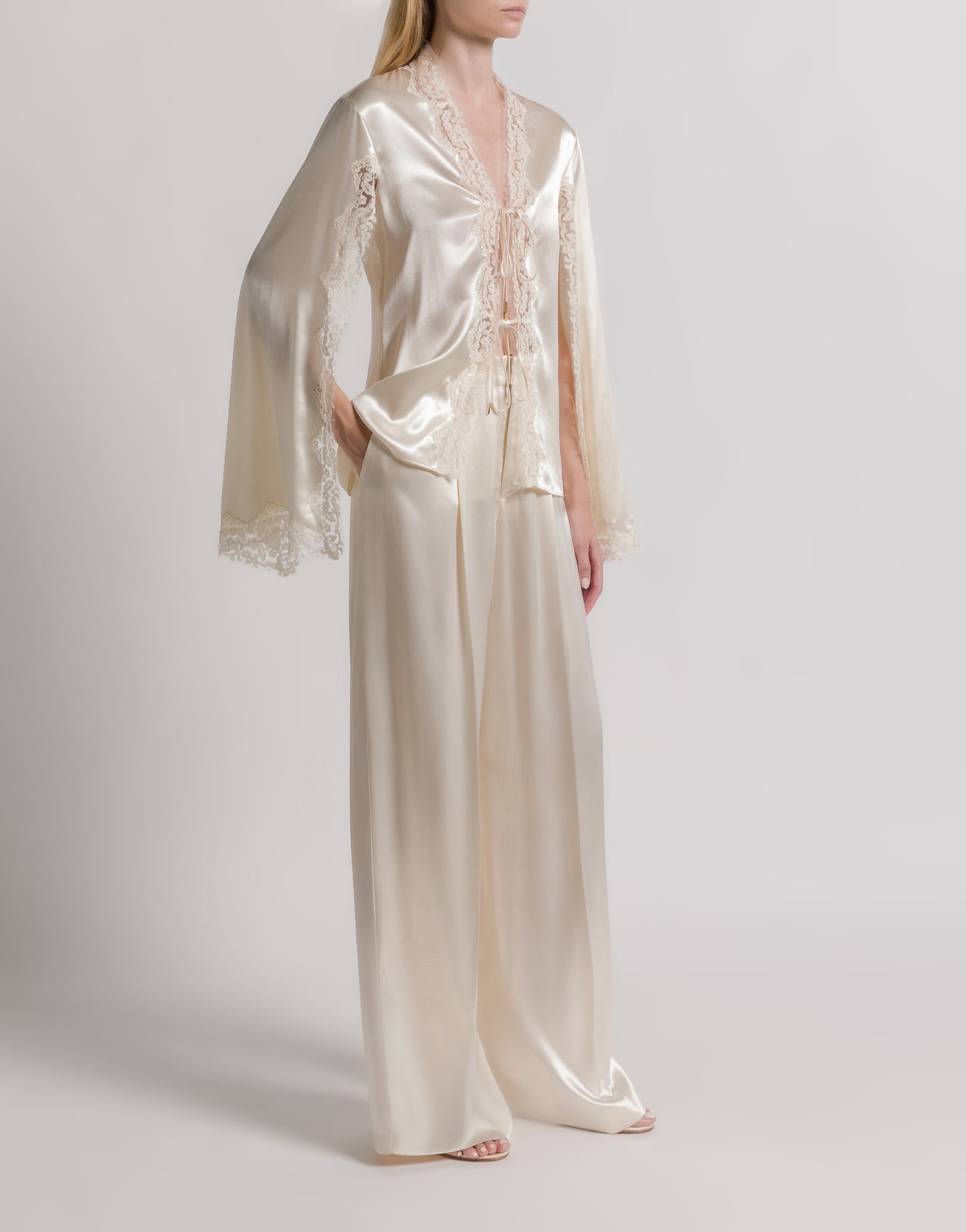 Shiny satin trousers Ivory Alberta Ferretti Boutique Online 2