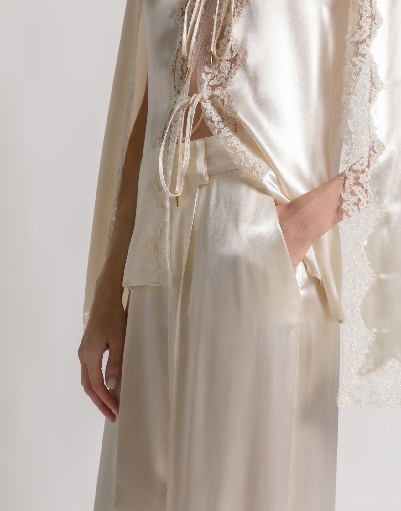 Shiny satin trousers Ivory Alberta Ferretti Boutique Online 4