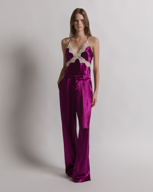 Shiny satin trousers Purple Alberta Ferretti Boutique Online 0
