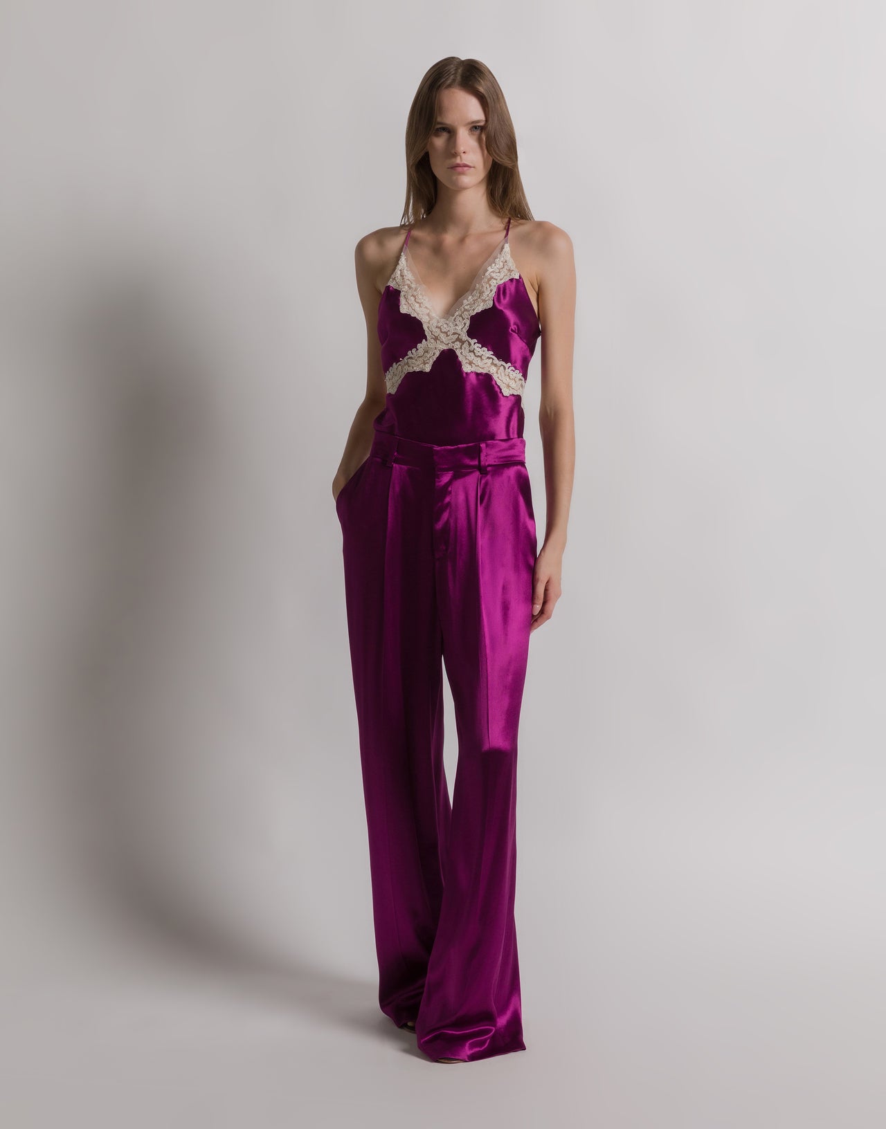 Pantalon en satin brillant Violet Alberta Ferretti Boutique Online 1