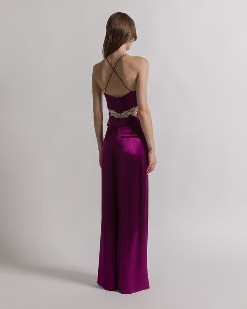 Shiny satin trousers Purple Alberta Ferretti Boutique Online 1