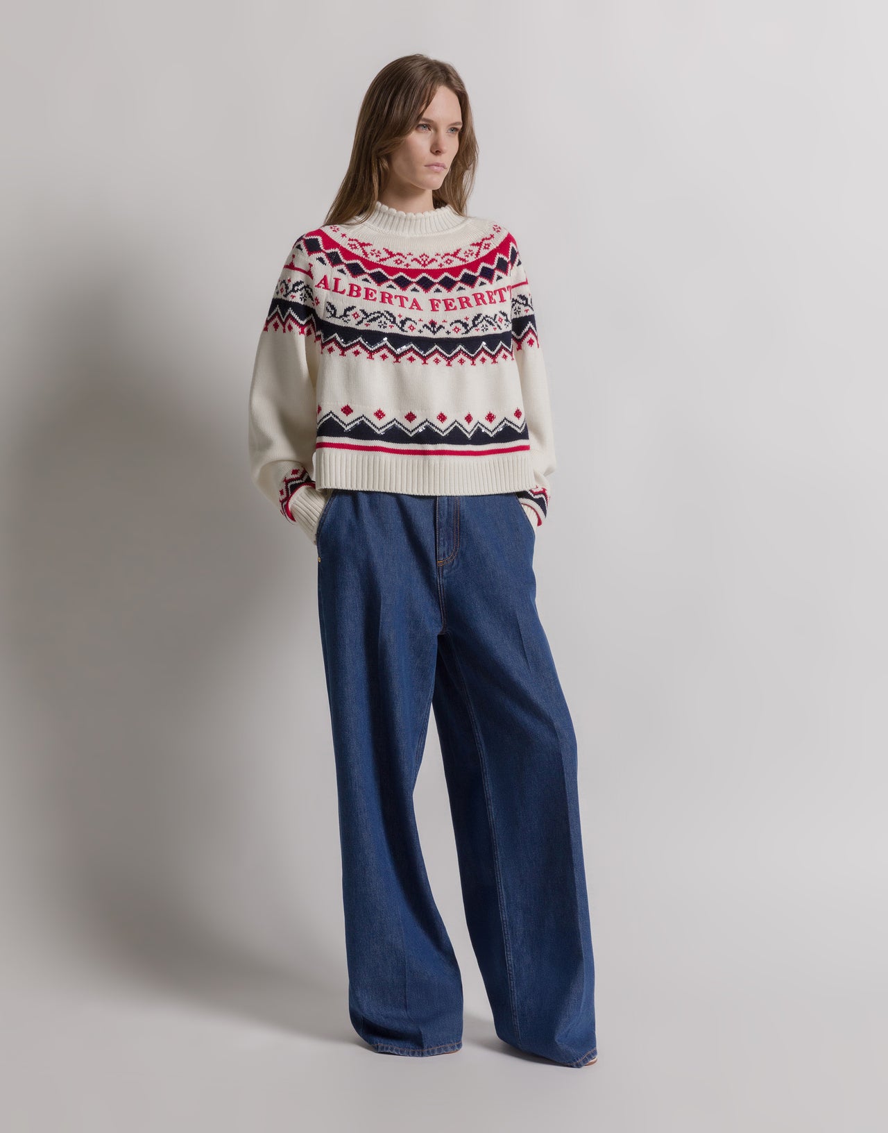 Jeans a gamba larga Blu Alberta Ferretti Boutique Online 2