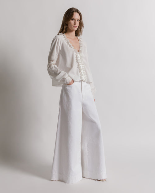 Pantaloni in denim a gamba larga Bianco Alberta Ferretti Boutique Online 0