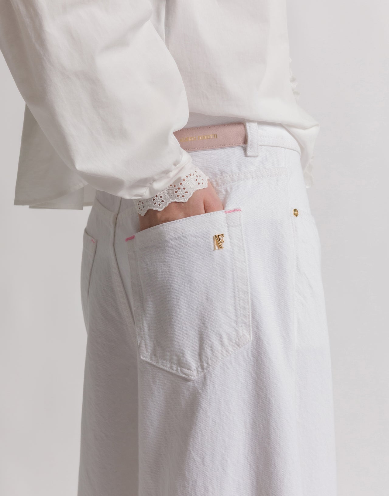 Pantaloni in denim a gamba larga Bianco Alberta Ferretti Boutique Online 3