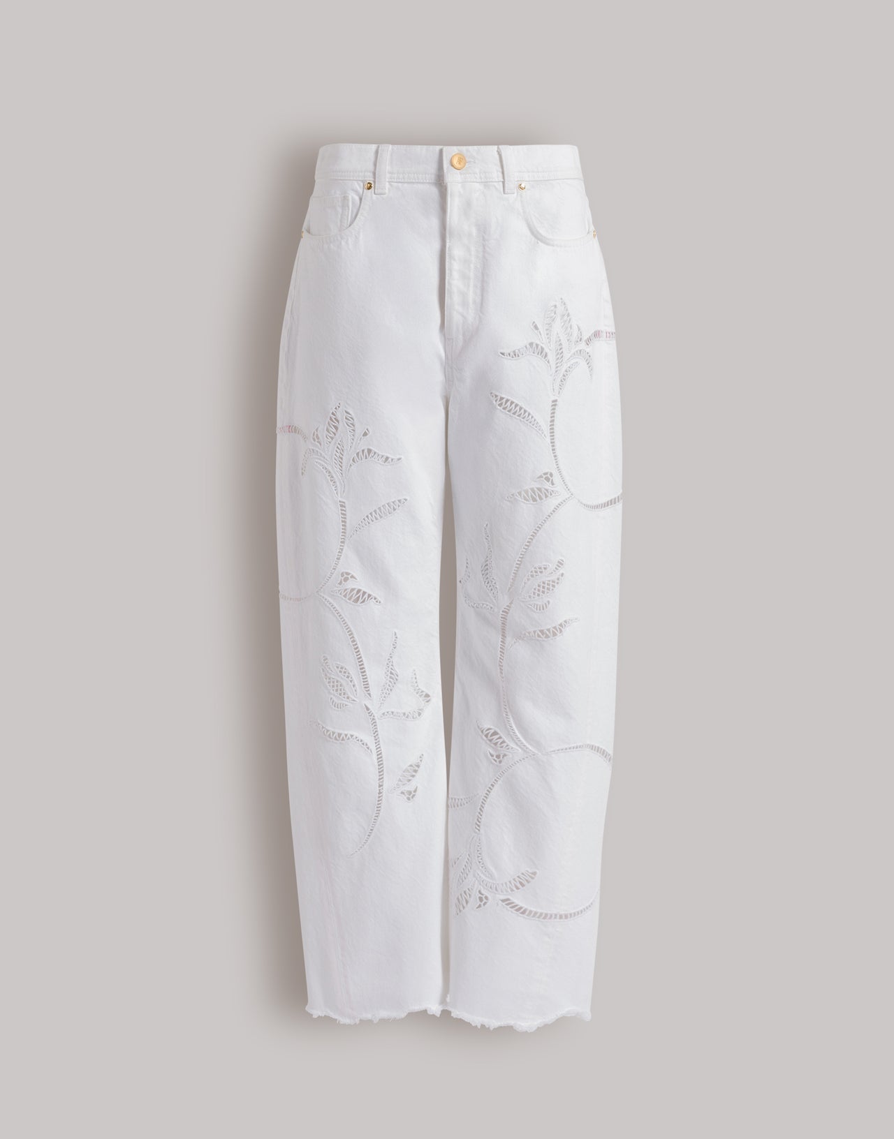 Denim trousers with floral embroidery White Alberta Ferretti Boutique Online 1