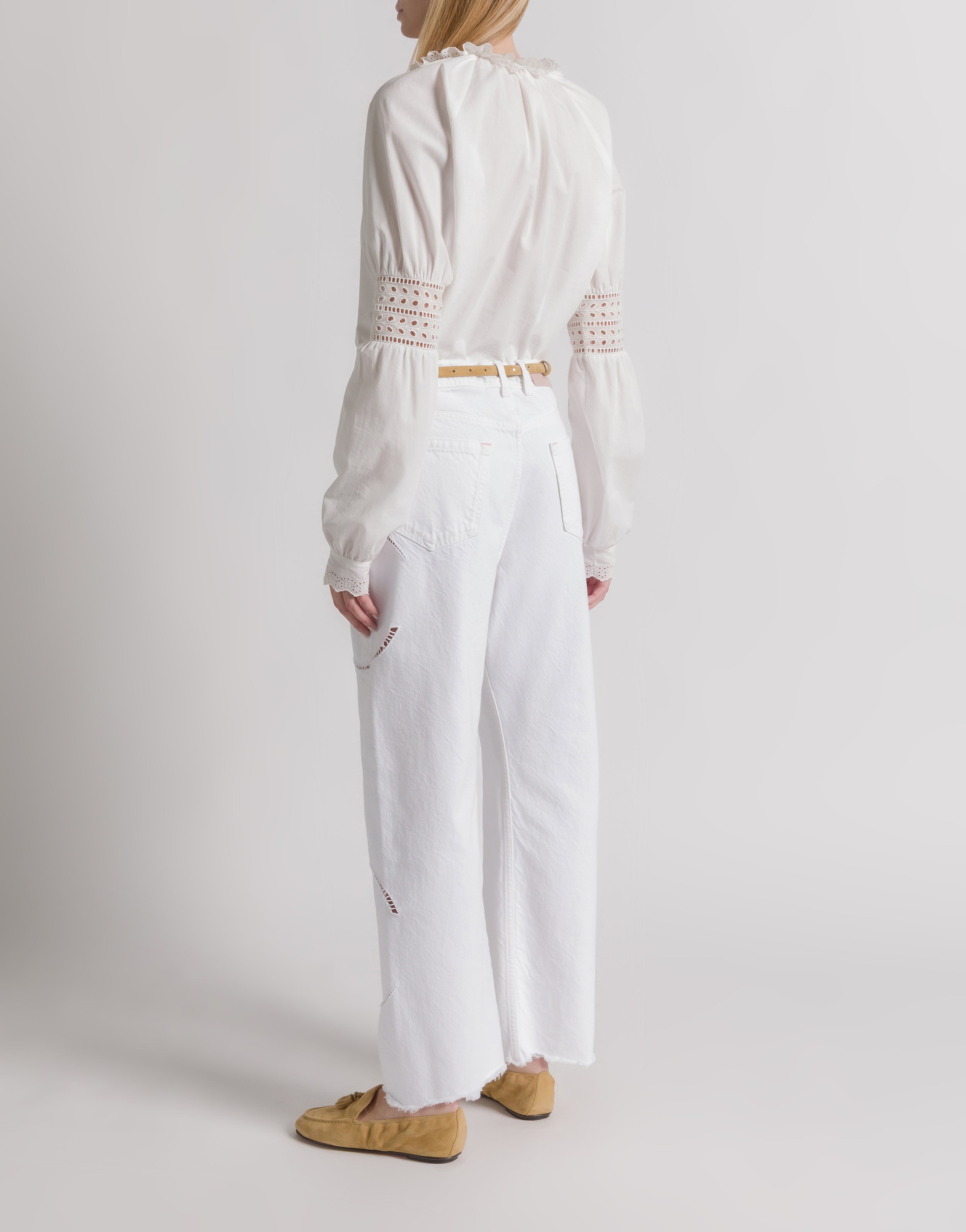 Denim trousers with floral embroidery | Alberta Ferretti
