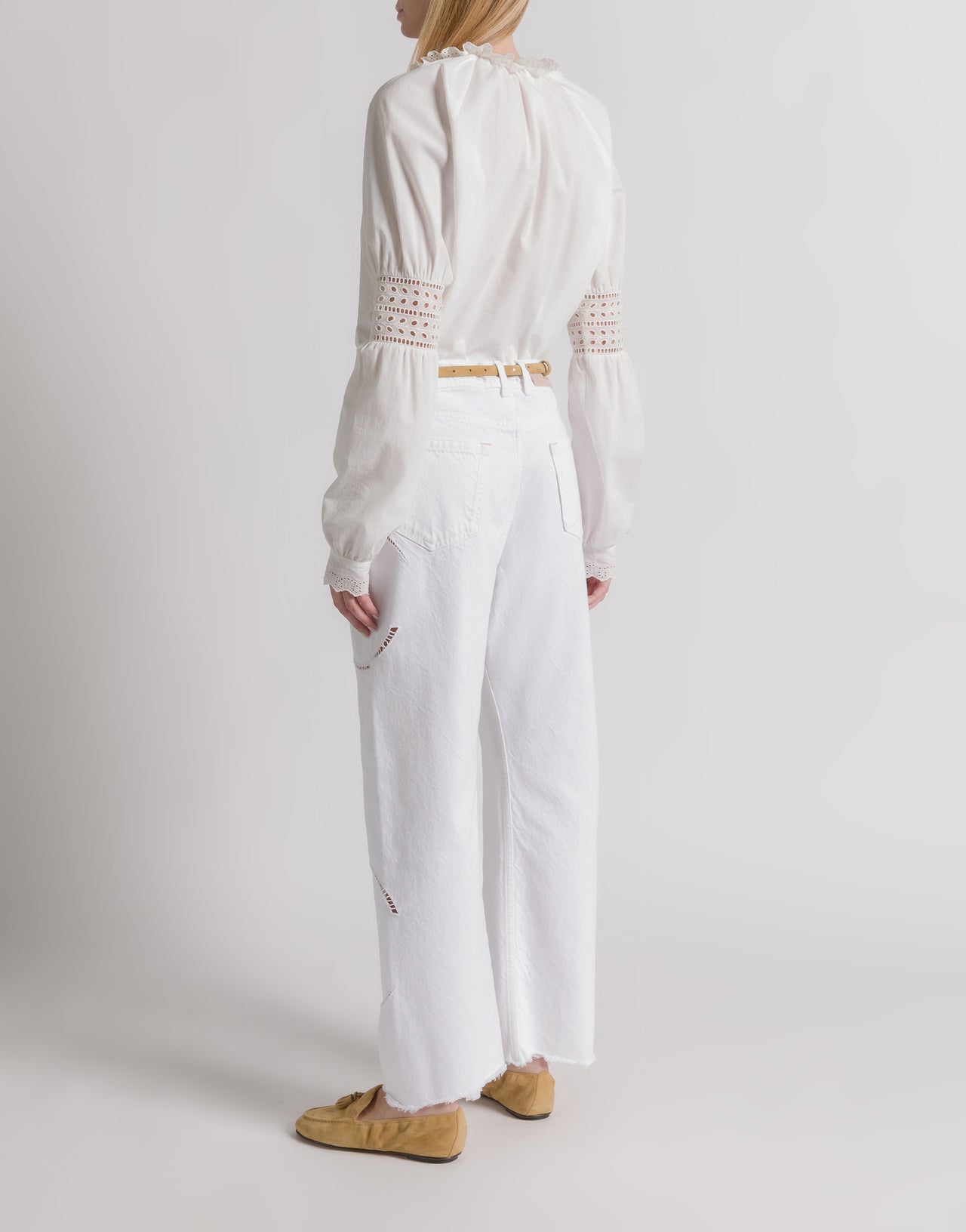 Denim trousers with floral embroidery White Alberta Ferretti Boutique Online 3
