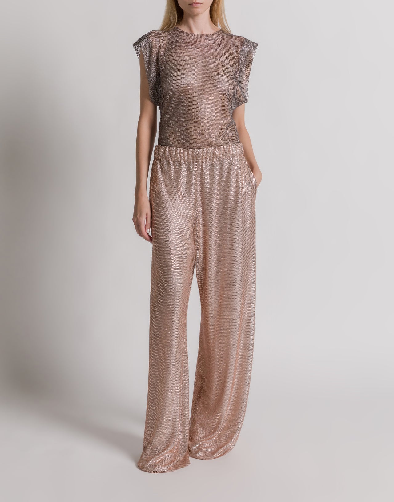 Micro-rhinestone wide-leg trousers ピンク Alberta Ferretti Boutique Online 2