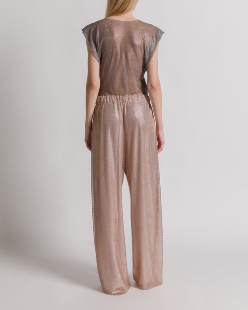 Micro-rhinestone wide-leg trousers