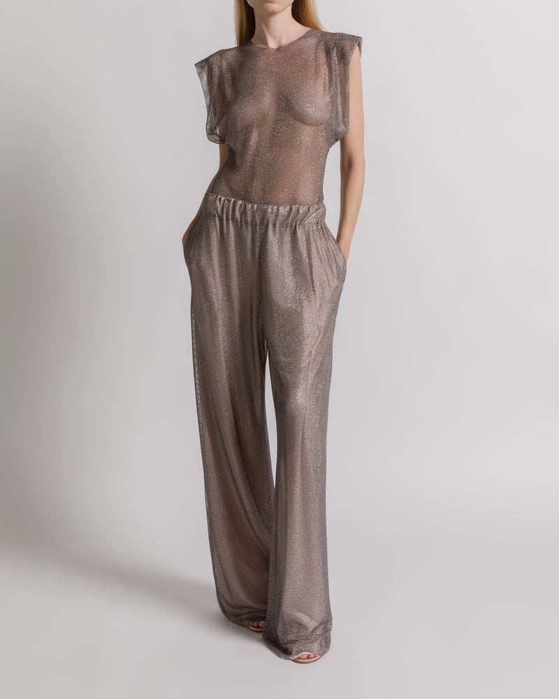 Micro-rhinestone wide-leg trousers Silver Alberta Ferretti Boutique Online 1