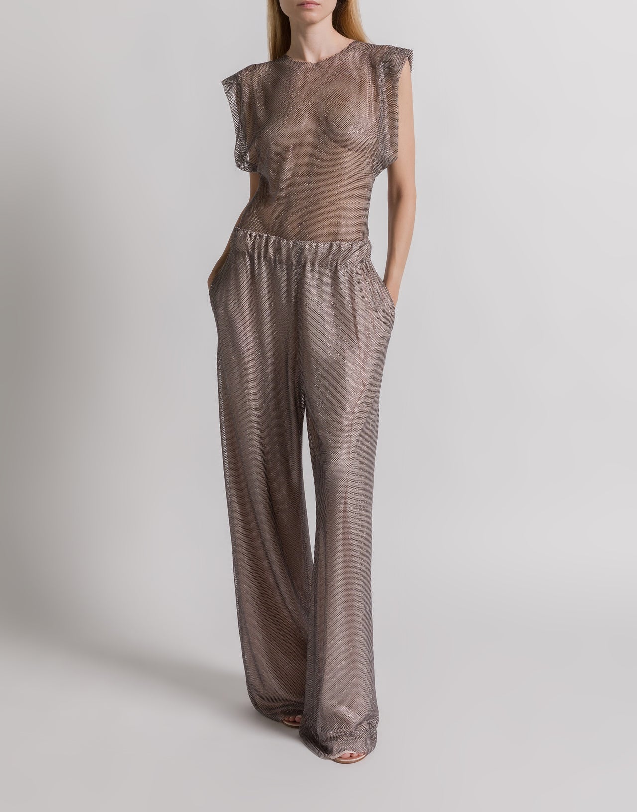 Micro-rhinestone wide-leg trousers Silver Alberta Ferretti Boutique Online 2