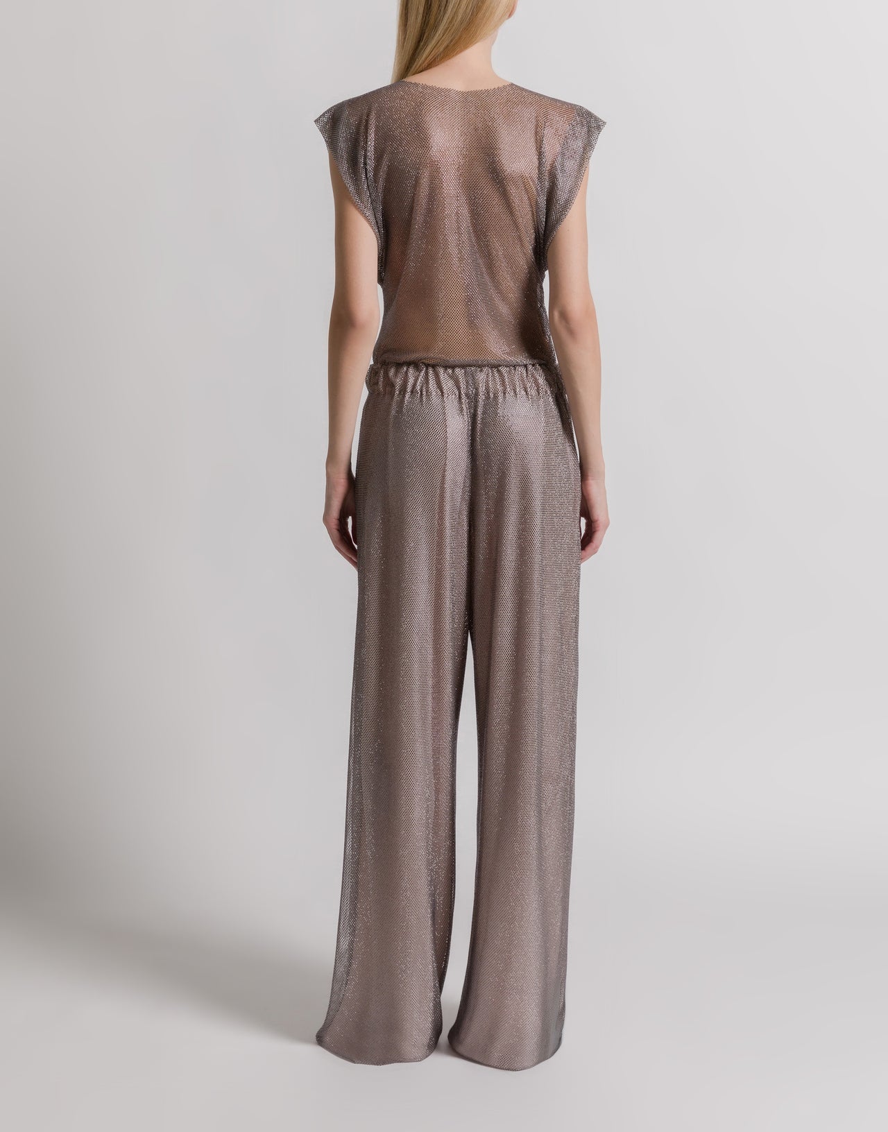 Micro-rhinestone wide-leg trousers Silver Alberta Ferretti Boutique Online 3