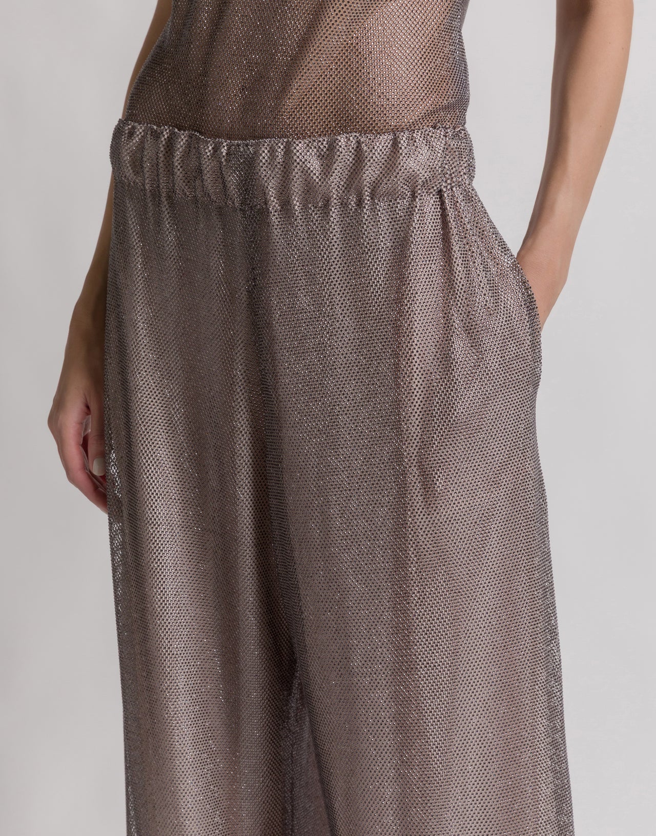 Micro-rhinestone wide-leg trousers Silver Alberta Ferretti Boutique Online 4