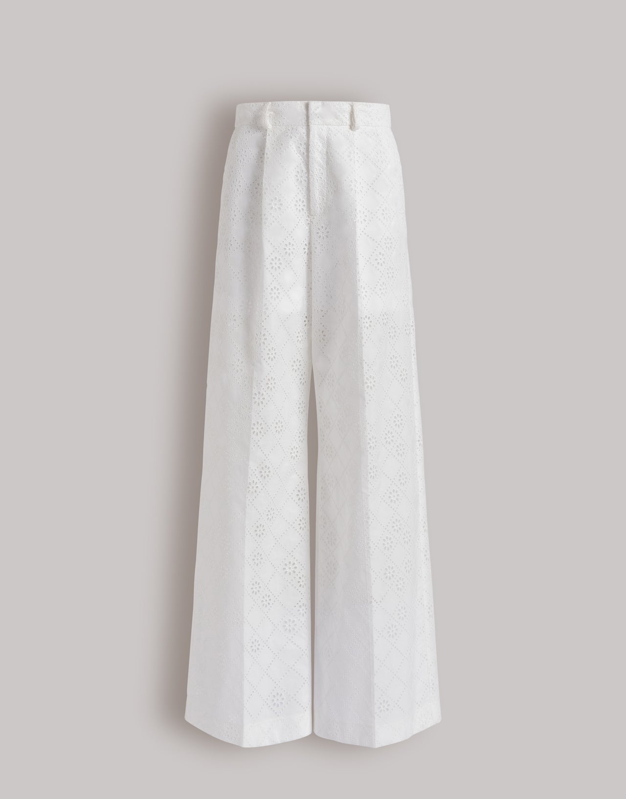 Pantaloni a gamba larga in pizzo Sangallo Bianco Alberta Ferretti Boutique Online 1