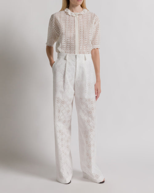 Sangallo lace wide-leg trousers White Alberta Ferretti Boutique Online 1