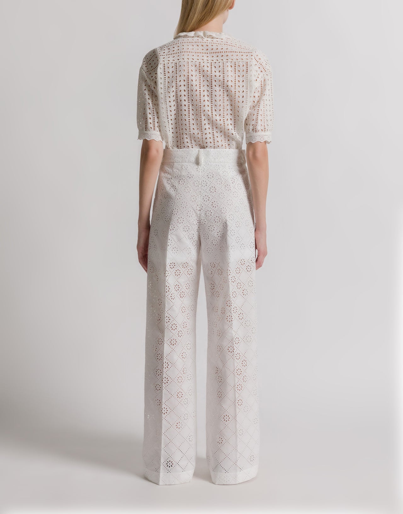 Pantaloni a gamba larga in pizzo Sangallo Bianco Alberta Ferretti Boutique Online 3