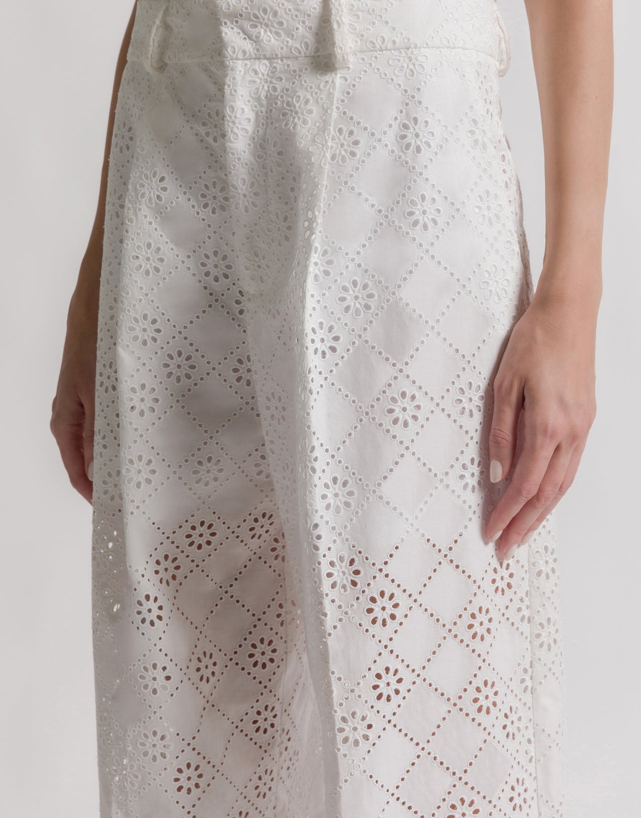 Pantaloni a gamba larga in pizzo Sangallo Bianco Alberta Ferretti Boutique Online 4