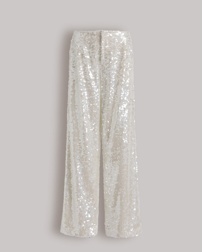 Pantaloni a gamba larga con paillettes Bianco Alberta Ferretti Boutique Online 0