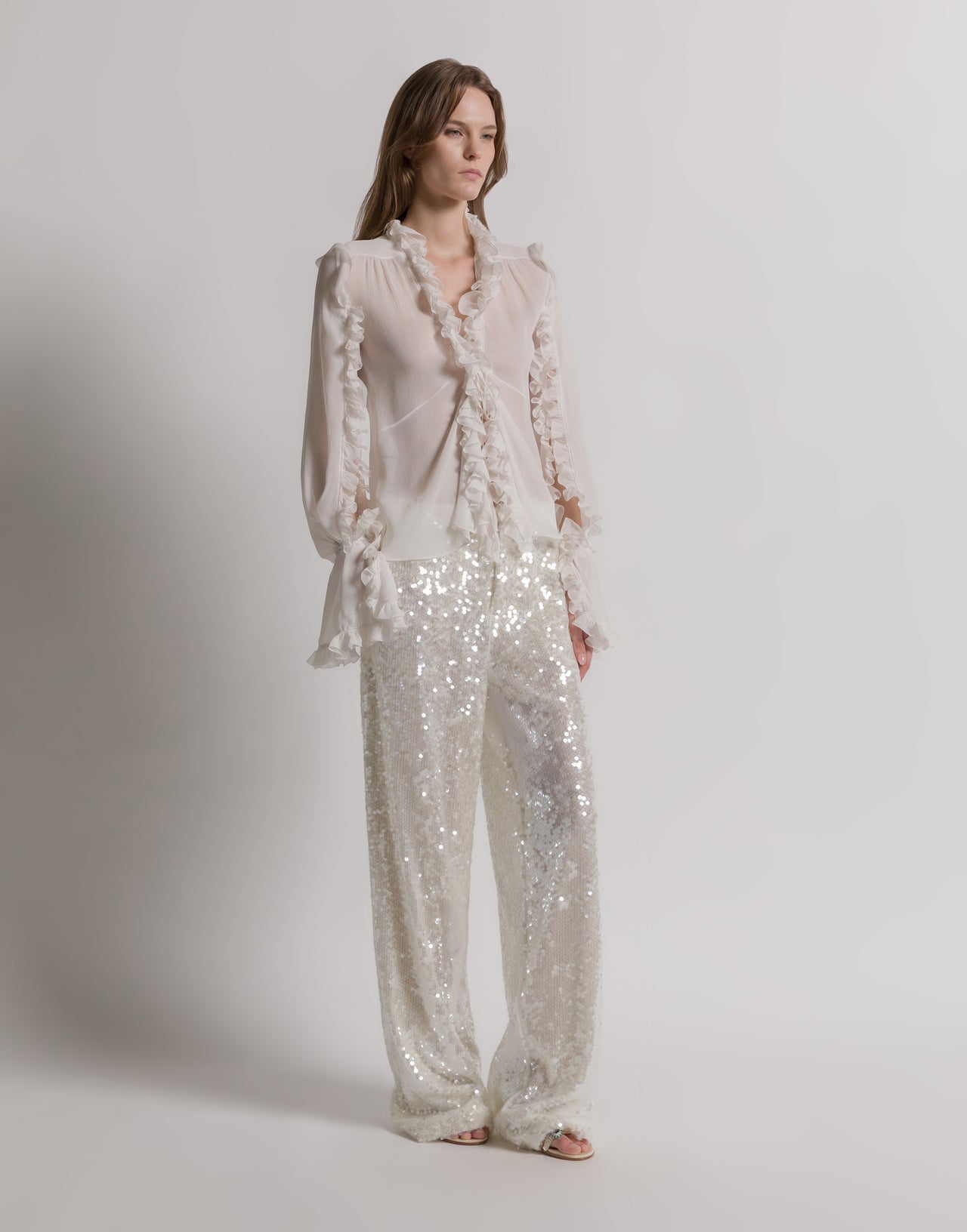 Wide-leg trousers with sequins ホワイト Alberta Ferretti Boutique Online 1