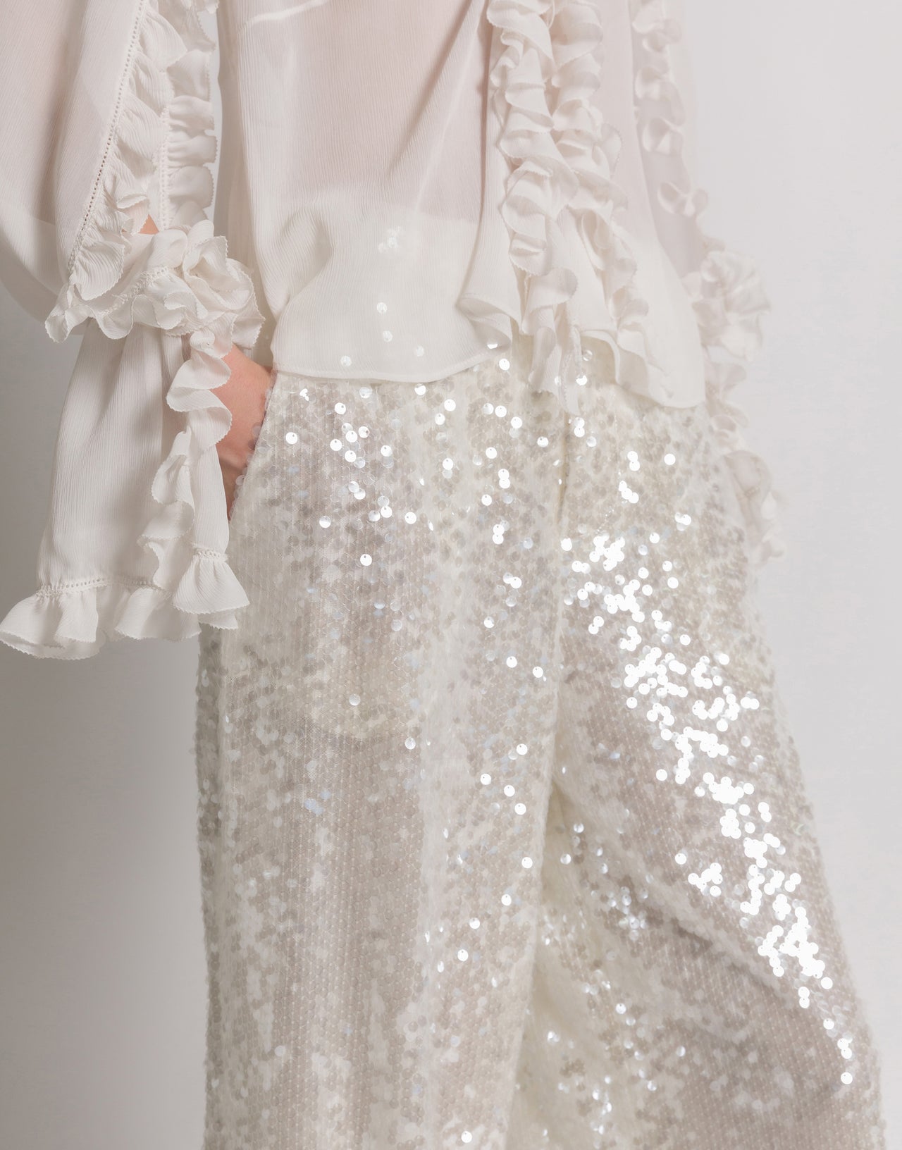 Wide-leg trousers with sequins ホワイト Alberta Ferretti Boutique Online 3