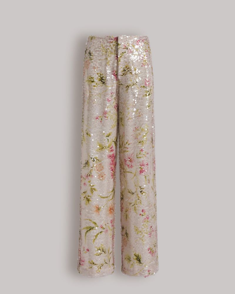 Sequined floral print trousers Ivory Alberta Ferretti Boutique Online 0