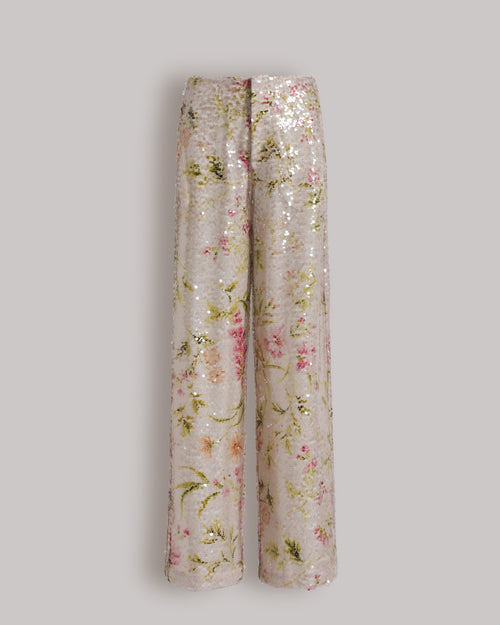 Sequined floral print trousers Ivory Alberta Ferretti Boutique Online 0