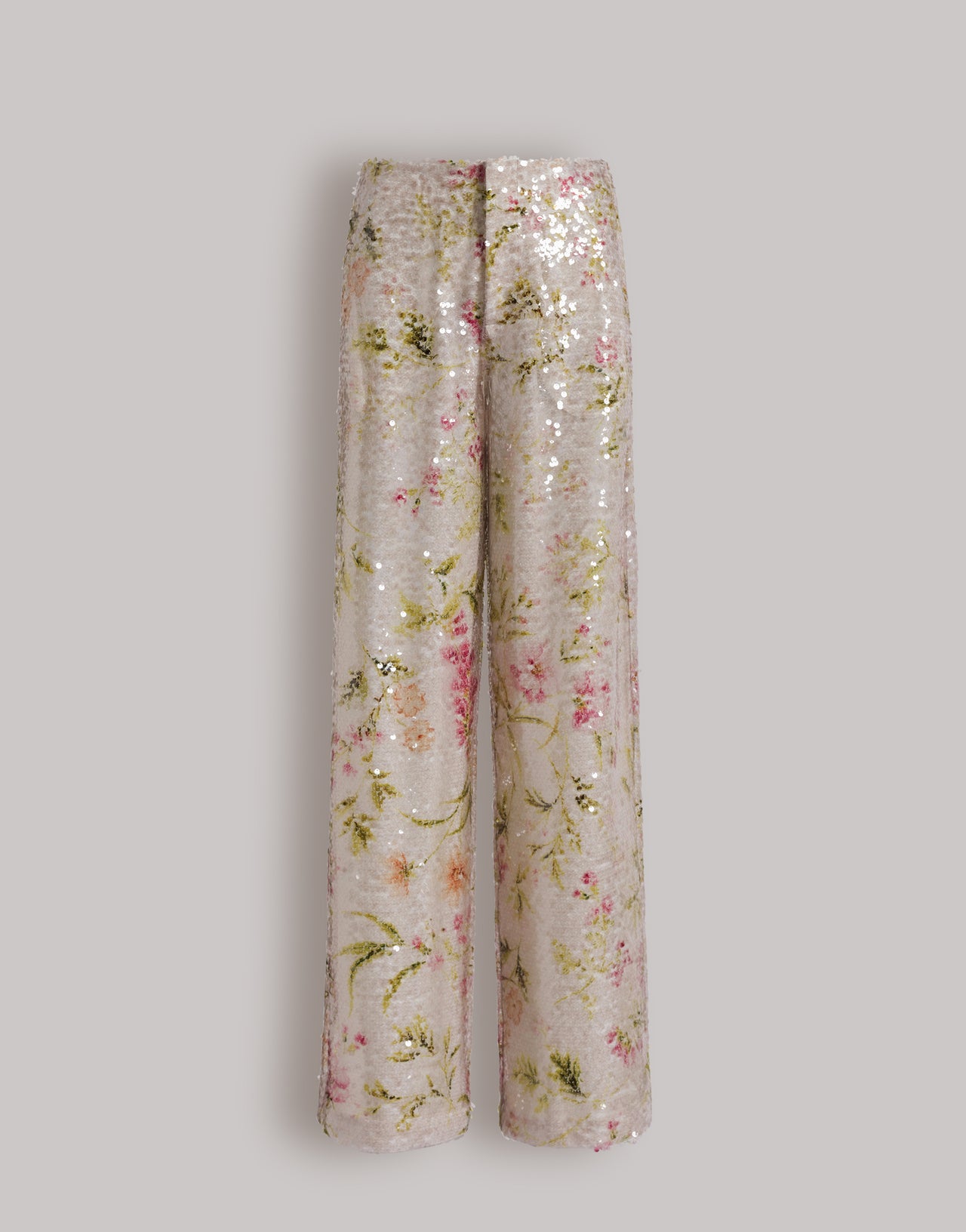 Sequined floral print trousers Ivory Alberta Ferretti Boutique Online 1