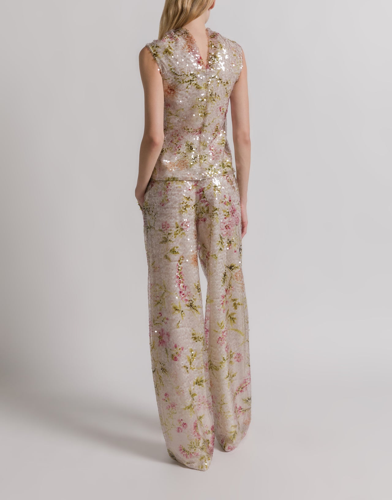 Sequined floral print trousers Ivory Alberta Ferretti Boutique Online 3