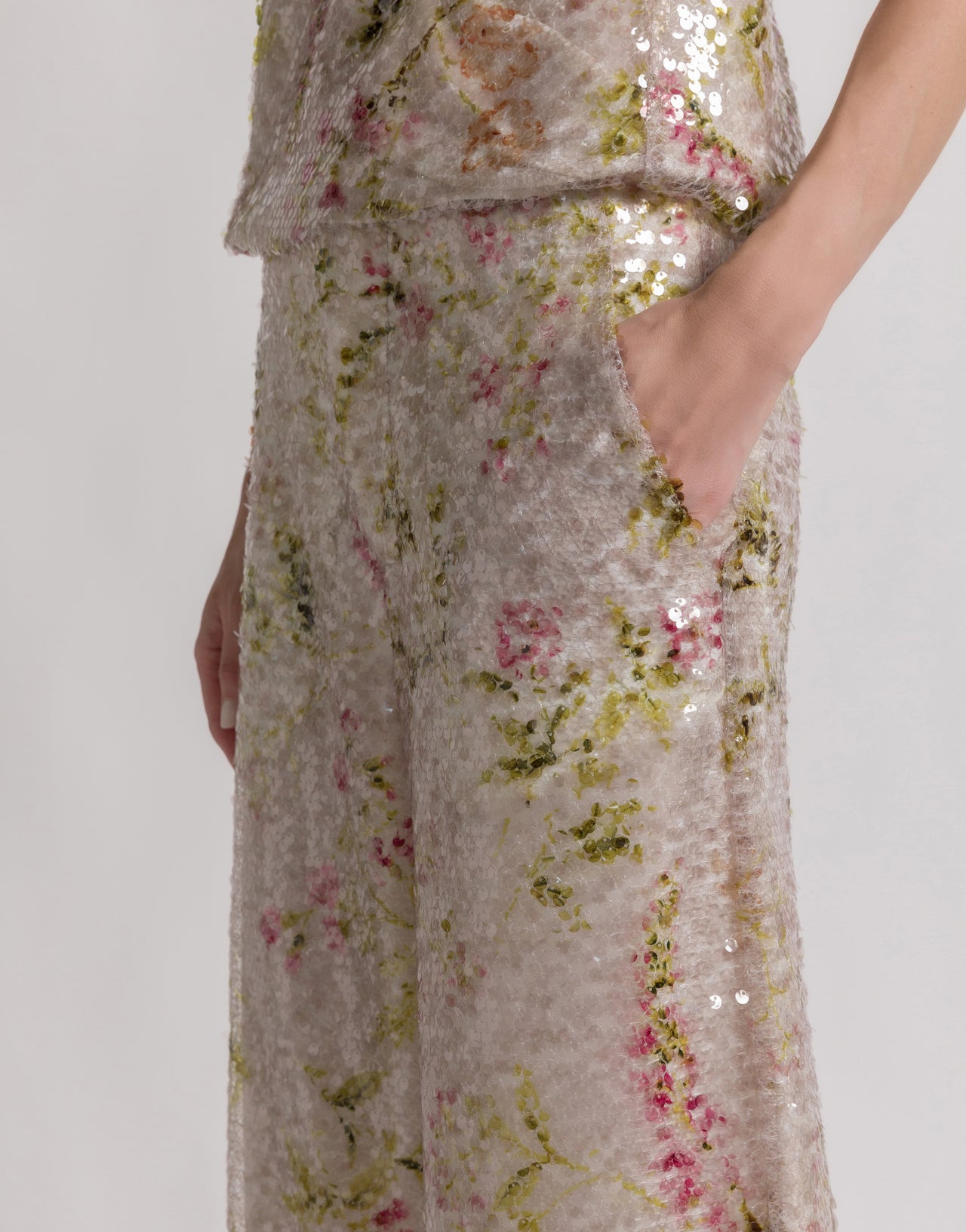 Sequined floral print trousers Ivory Alberta Ferretti Boutique Online 4
