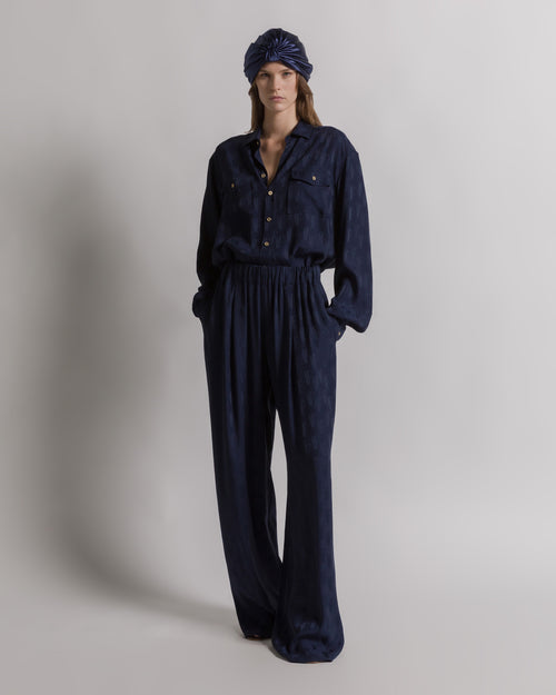 Monogram AF silk trousers Blue Alberta Ferretti Boutique Online 1