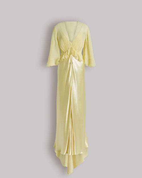 Shiny satin long dress with cape Yellow Alberta Ferretti Boutique Online 0