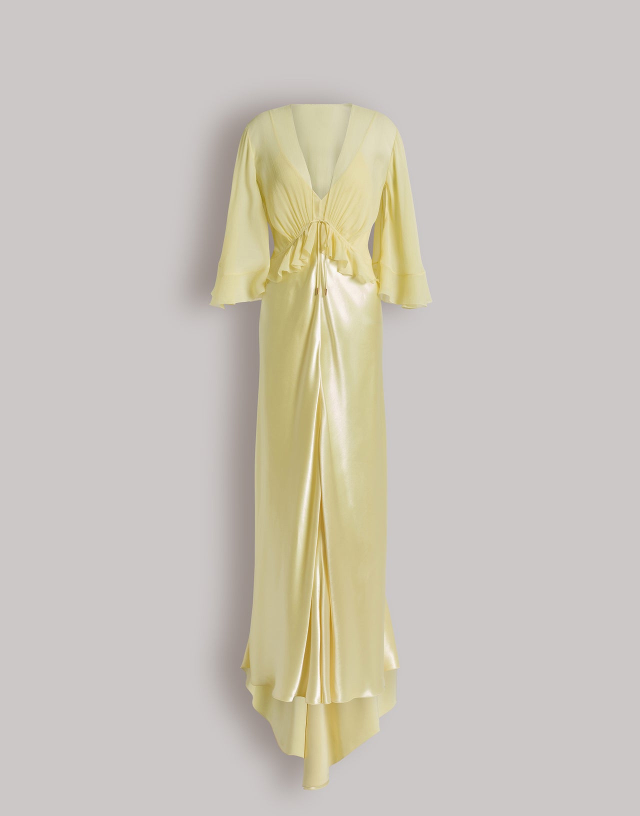 Glänzendes langes Satinkleid mit Umhang Gelb Alberta Ferretti Boutique Online 1