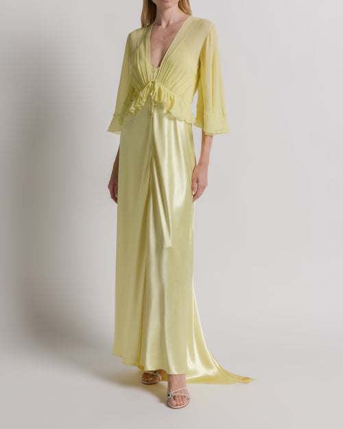 Shiny satin long dress with cape Yellow Alberta Ferretti Boutique Online 1