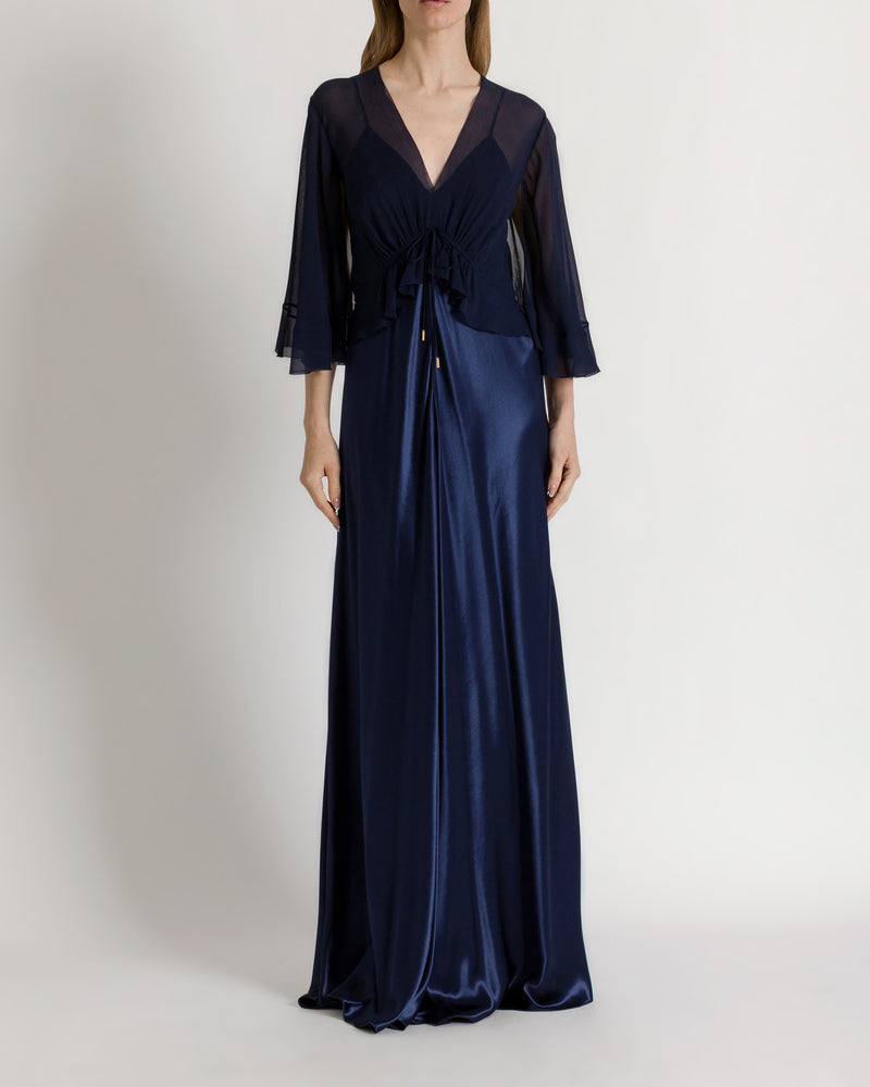 alberta ferretti blue dress Long silk gown with flowing sleeves