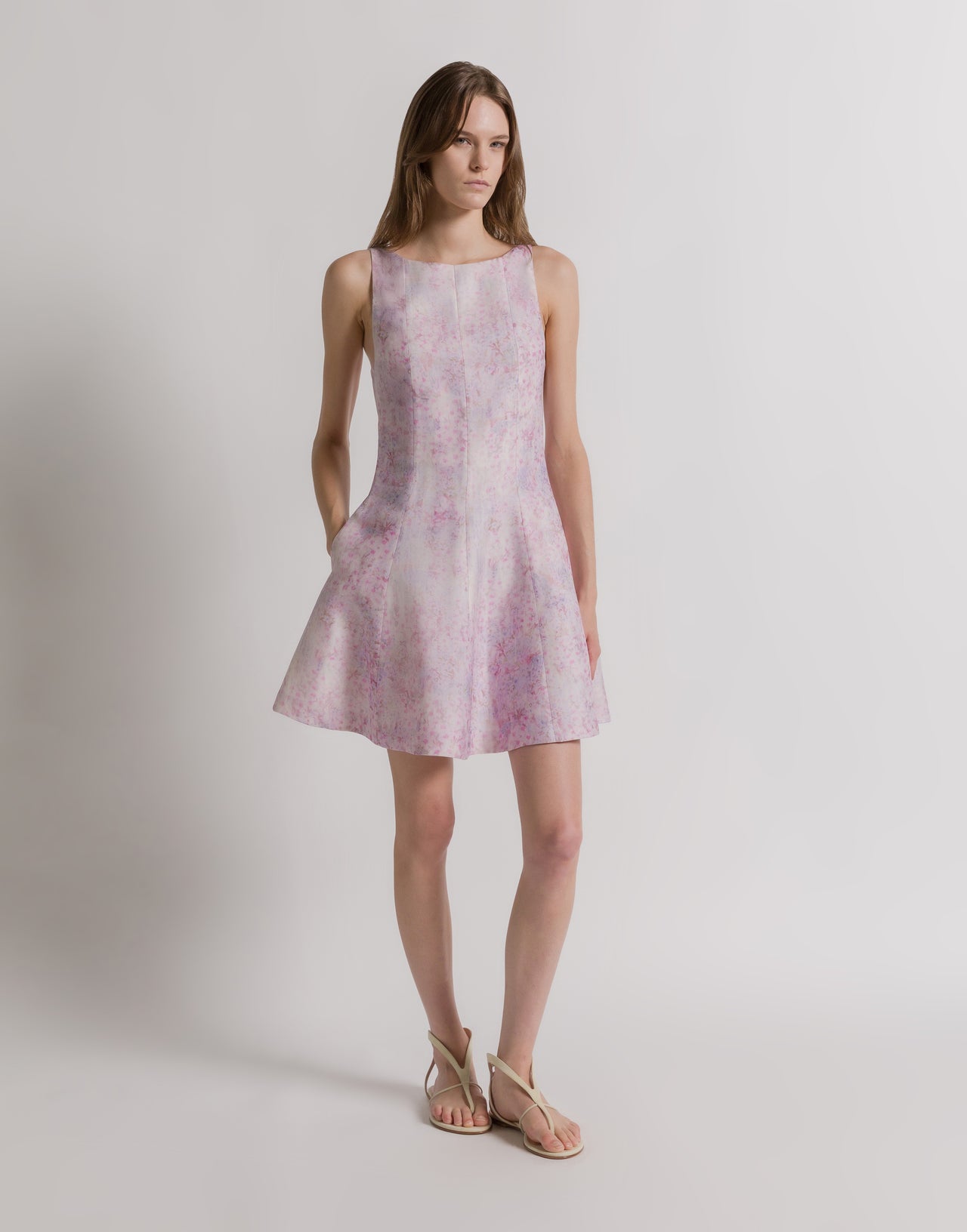 Silk organza dress with floral print 粉红色 Alberta Ferretti Boutique Online 1