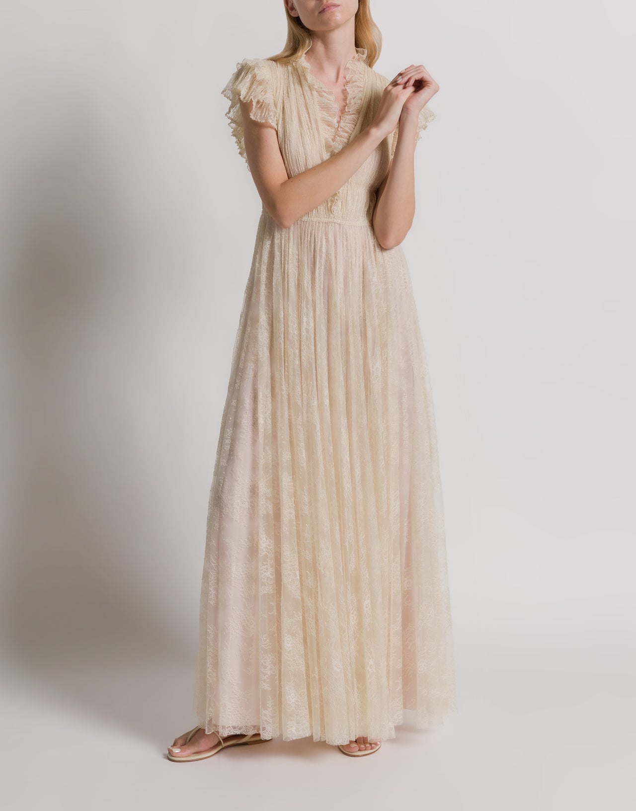 Abendkleid aus plissierter Spitze 象牙 Alberta Ferretti Boutique Online 2
