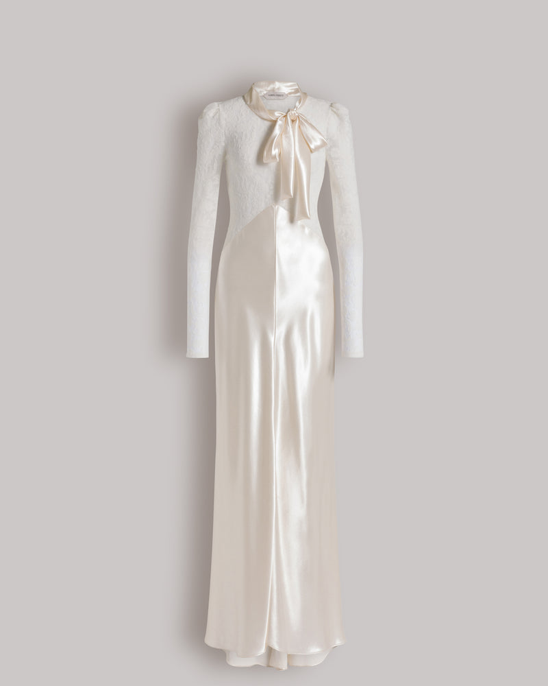 Satin and lace evening dress Ivory Alberta Ferretti Boutique Online 0