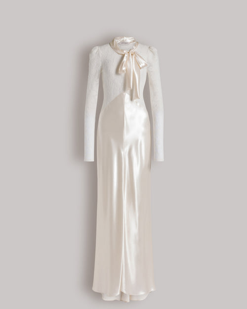 Satin and lace evening dress Ivory Alberta Ferretti Boutique Online 0