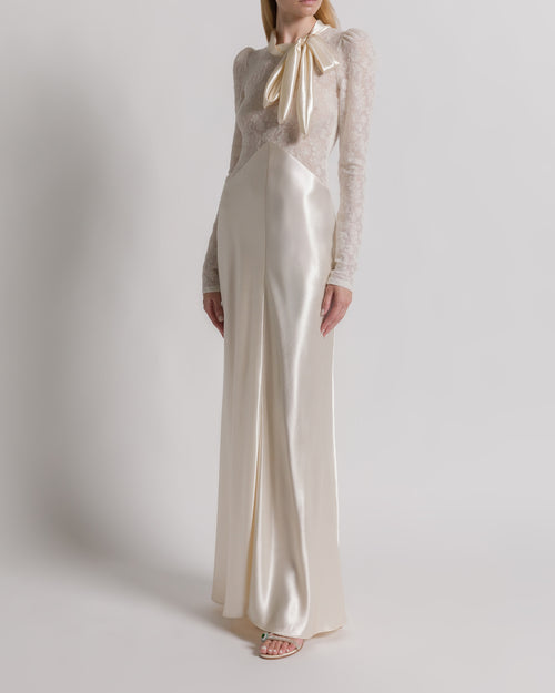 Satin and lace evening dress Ivory Alberta Ferretti Boutique Online 1